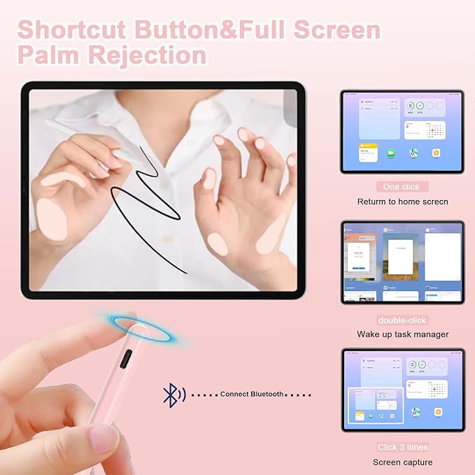 Pencil 2nd Generation for iPad 2018-2024 with Magnetic Wireless Charging Compatible with Apple iPad Pro 13”(M4)/12.9”/11”,iPad Air 6(M2)/5/4/3,iPad mini 7(A17 Pro)/6/5,iPad10/9/8/7/6 Pink
