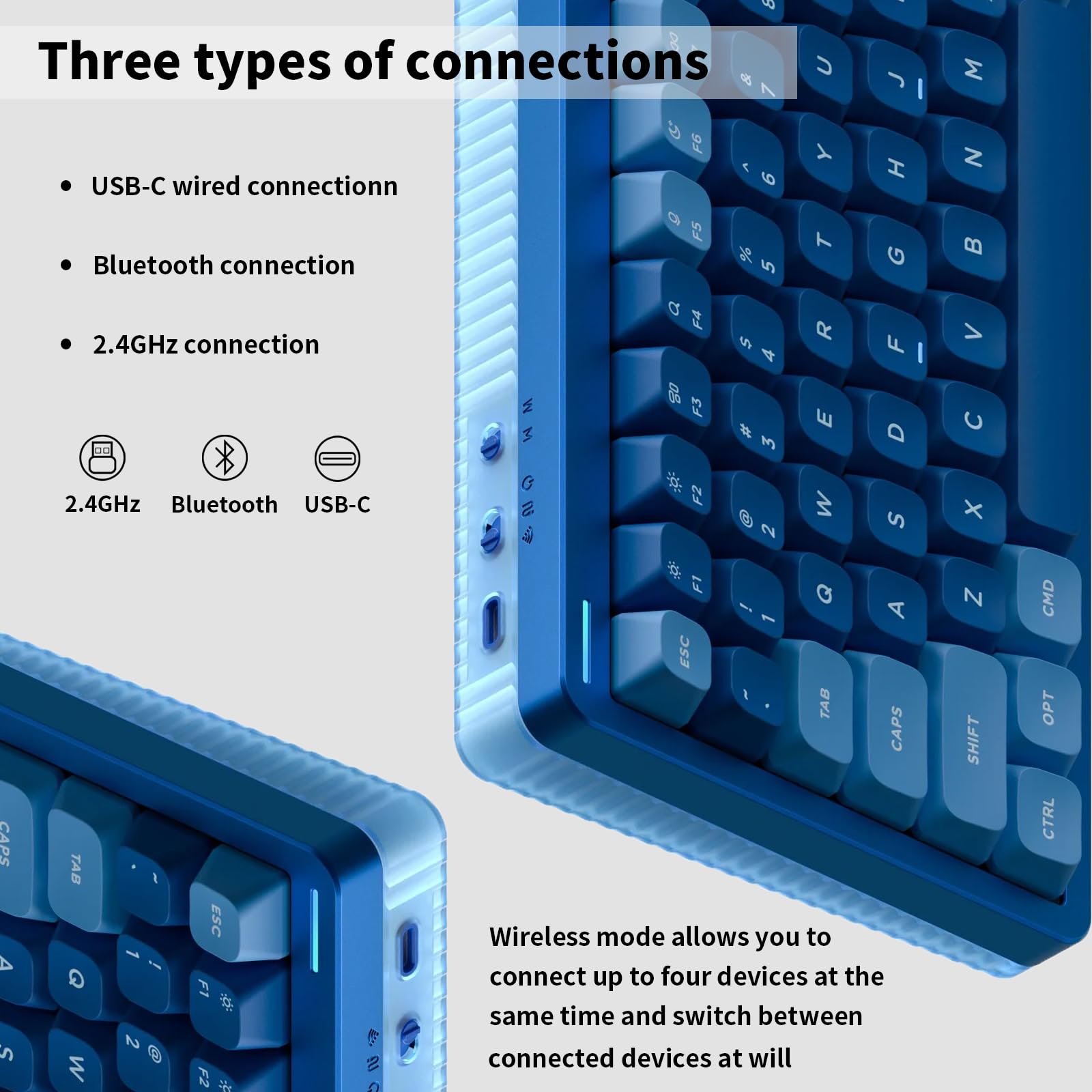 nuphy Halo96 V2 Wireless Keyboard,Gasket Structure,96% Hot Swappable Gaming Keyboard, 99 Kyes RGB Backlit Mechanical Keyboard, Support QMK/VIA,Bluetooth/USB-C/2.4GHz-Blue,Lemon Switches (55gf)