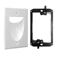 1 Pack Wall Plate Cable Pass Through with Bracket - In Wall Cable Management Kit - Recessed Cable Wall Plate Pair with Single Gang Low Voltage Mounting Bracket - Decorator Cover for Low Voltage Cables