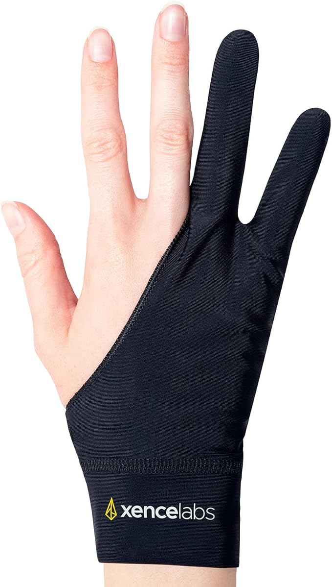 XENCELABS Drawing Glove, Breathable Artist Glove for Drawing Tablet, Two Fingers for Left Right Hand Black Size S