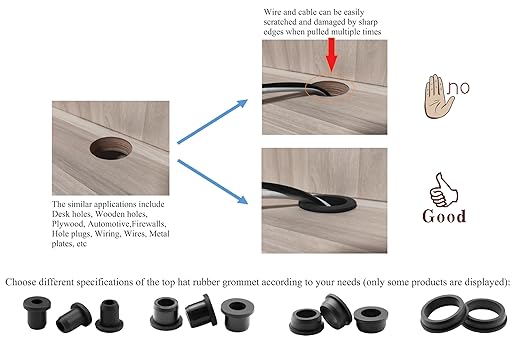 15 pcs 9/16" Drill Hole，3/8" ID Black Silicone Top hat Rubber Grommets for Wiring，Automotive，Firewall，Hole Plug，Desk，Screw，Water and Gas Pipe，Drain，House Siding，Cable Bushing，Glass，Wire Plug