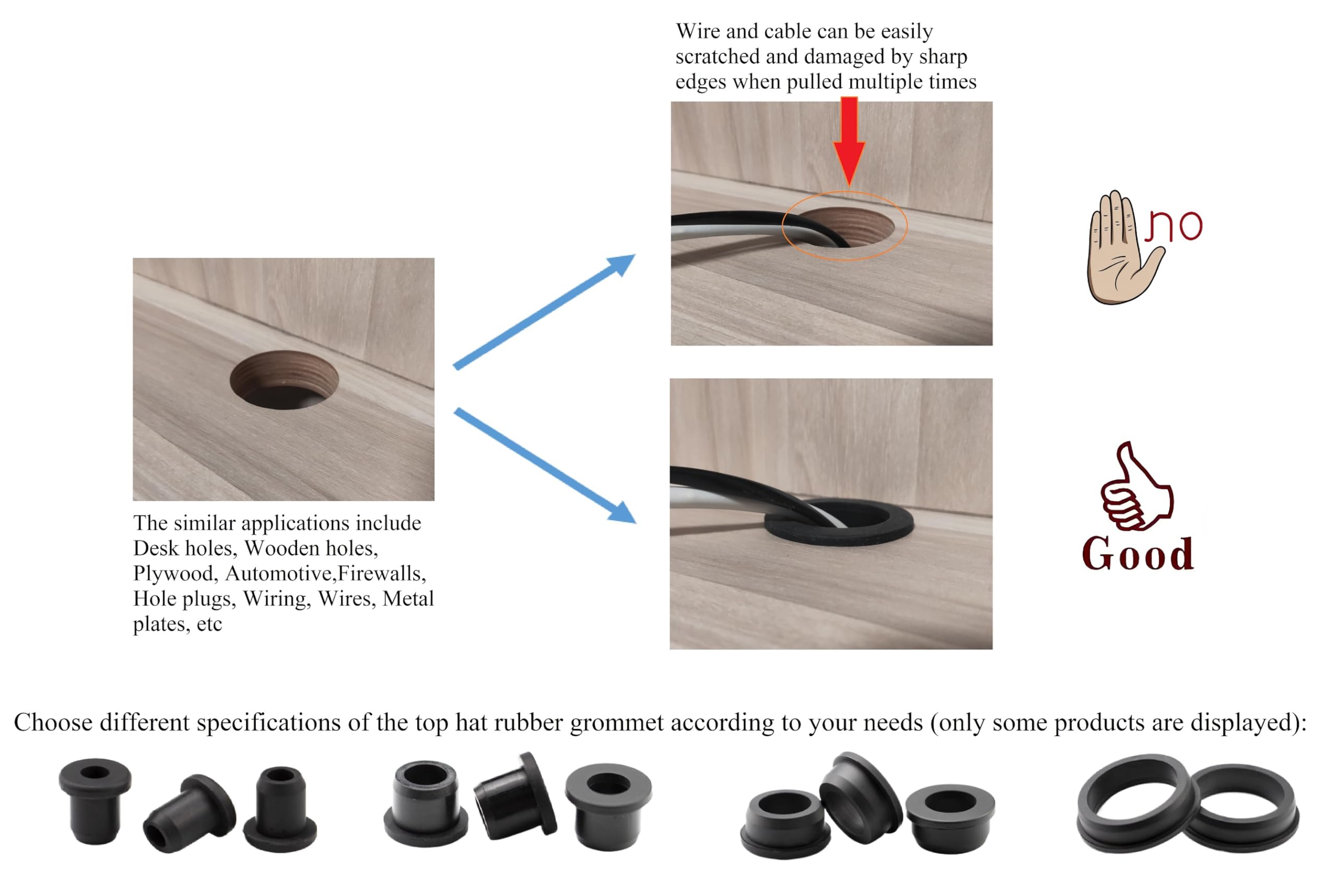 25 pcs 3/8" Drill Hole，3/16" ID Black Silicone Top hat Rubber Grommets for Wiring，Automotive，Firewall，Hole Plug，Desk，Screw，Water and Gas Pipe，Drain，House Siding，Cable Bushing，Glass，Wire Plug