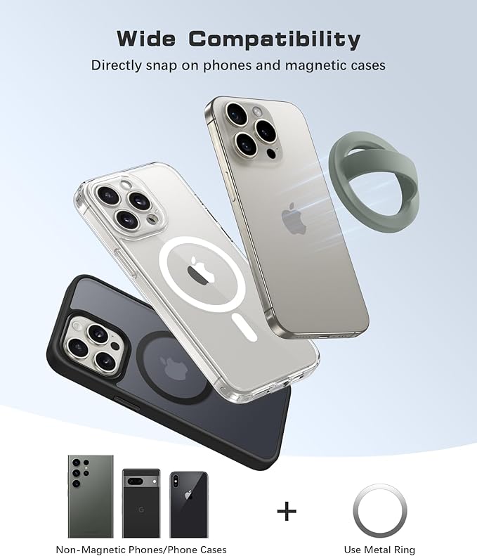 Magnetic Phone Grip, Removable Loop Grip with Soft Finger Strap, Silicone Phone Ring Holder for Back of Phone for iPhone 16/15/14/13/12 Pro Max/Plus, Calke Green