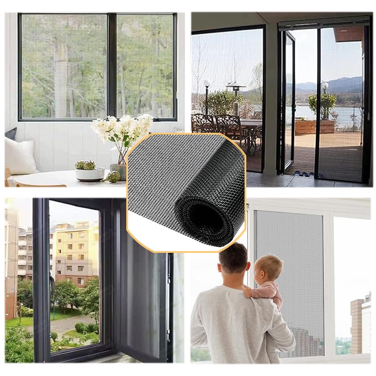36IN*100FT Window Screen Mesh,Fiberglass Screens Roll,Pet Proof Window Screen Replacement,DIY Screening Mesh Netting for Windows, Door, Pool, Porch,Patio -Black (90cm*30m)