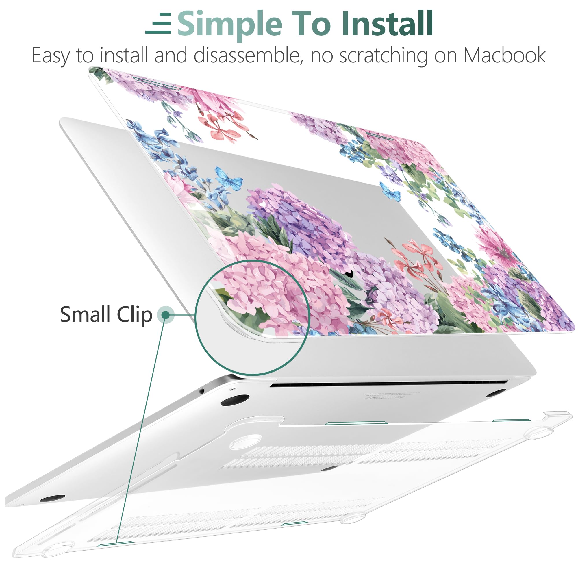 TWOLSKOO Compatible with MacBook Pro 13 inch Case 2023-2016 A2338 M2/M1 A2251 A2289 A2159 A1989 A1706, Plastic Hard Shell Cover & Keyboard Skin & Screen Protector, Colorful Hydrangea