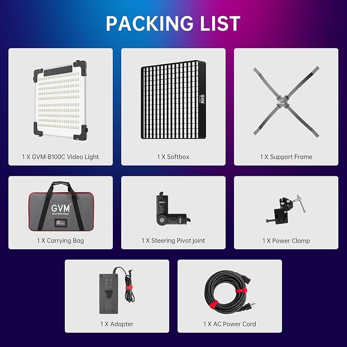 GVM 100W RGB Flexible Led Video Light, 2000K~10000K, Flexible Folding LED Panel Light, 16 Lighting FX with Soft Box, APP Control GVM Lighting for Photography