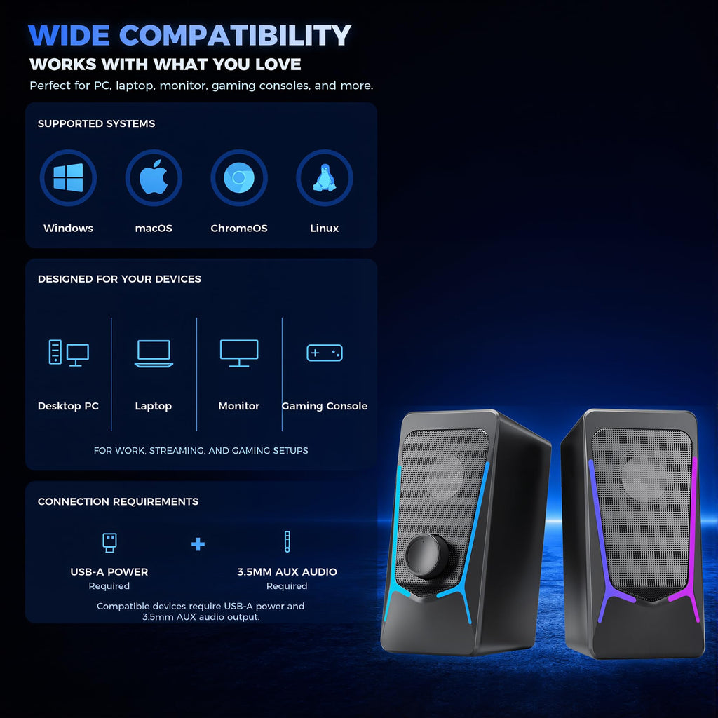 ROSON Computer Speakers for Desktop PC, Gaming Speaker with Volume Control