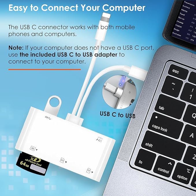 9-in-1 Memory Card Reader Universal Card Reader for iPhone/iPad, CF/SD/MicroSD/MS/XD Card Reader & USB OTG Adapter with USB/USB-C/Lightening Connector for iPhone 16/iPad Pro/Samsung Galaxy/MacBook etc