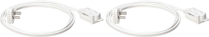 Amazon Basics 6 foot 2-Prong Indoor Rectangle Extension Cord Power Strip - Flat Plug - 13 Amps, 1625 Watts, 125 VAC - 2-Pack, White