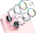LucBuy 3PCS Sparkling Camera Lens Protector for iPhone 12/iPhone 12 Mini, Full Clear Acrylic Cover with Shiny Colorful Glitter Designed Decoration Back Camera Protector