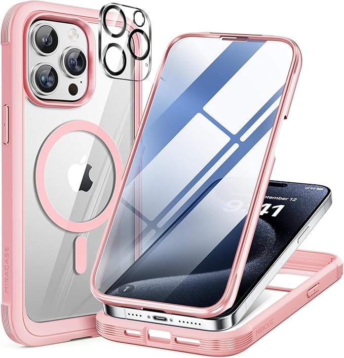 Miracase for iPhone 16 Case 6.1'', [Bubble Free] Full-Body Bumper Phone case with Built-in Full Glass Screen &Camera Control,No Gap,Compatible with MagSafe,Drop Proof 16 Cover