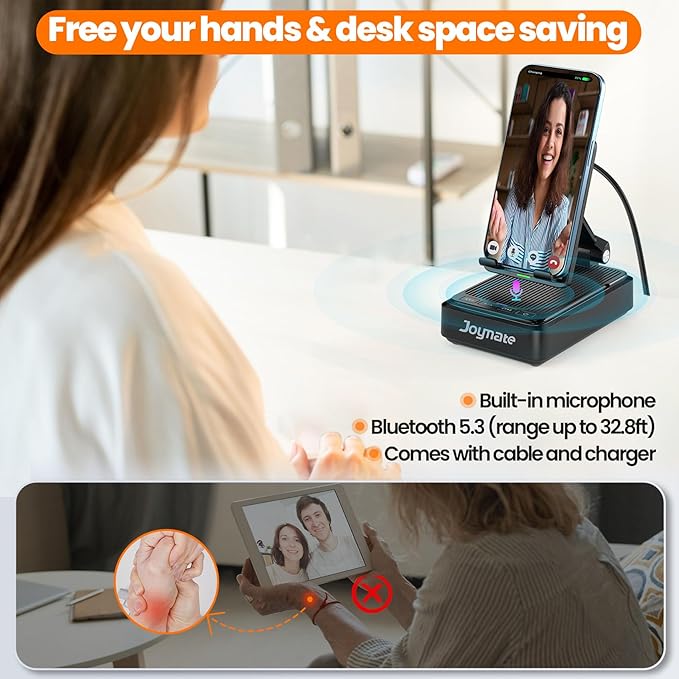 Gifts for Men and Women, Wireless Phone Charger Stand with Bluetooth Speaker and Adjustable Angle Phone Holder for Desk Tech Gift for Birthday/Anniversary (Black)