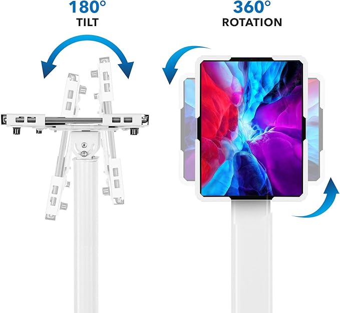 Mount-It! Universal Tablet Floor Kiosk | Theft-Deterrent Tablet Stand | Adjustable Kiosk Floor Mount for iPad, Galaxy & Surface Tablets (White)