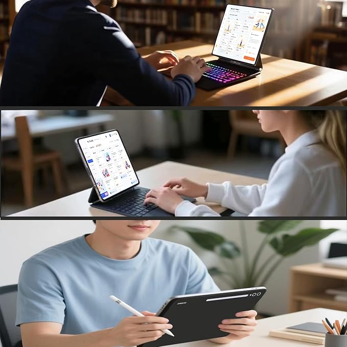 Magic Keyboard Case for Samsung Galaxy Tab S10+ Plus/S9+ Plus/S9 FE+ Plus/S8+ Plus/S7+ Plus/S7 FE 12.4 Inch, Rainbow Color Backlit Keyboard - Multi-Touch Trackpad - Floating Cantilever Stand, Black