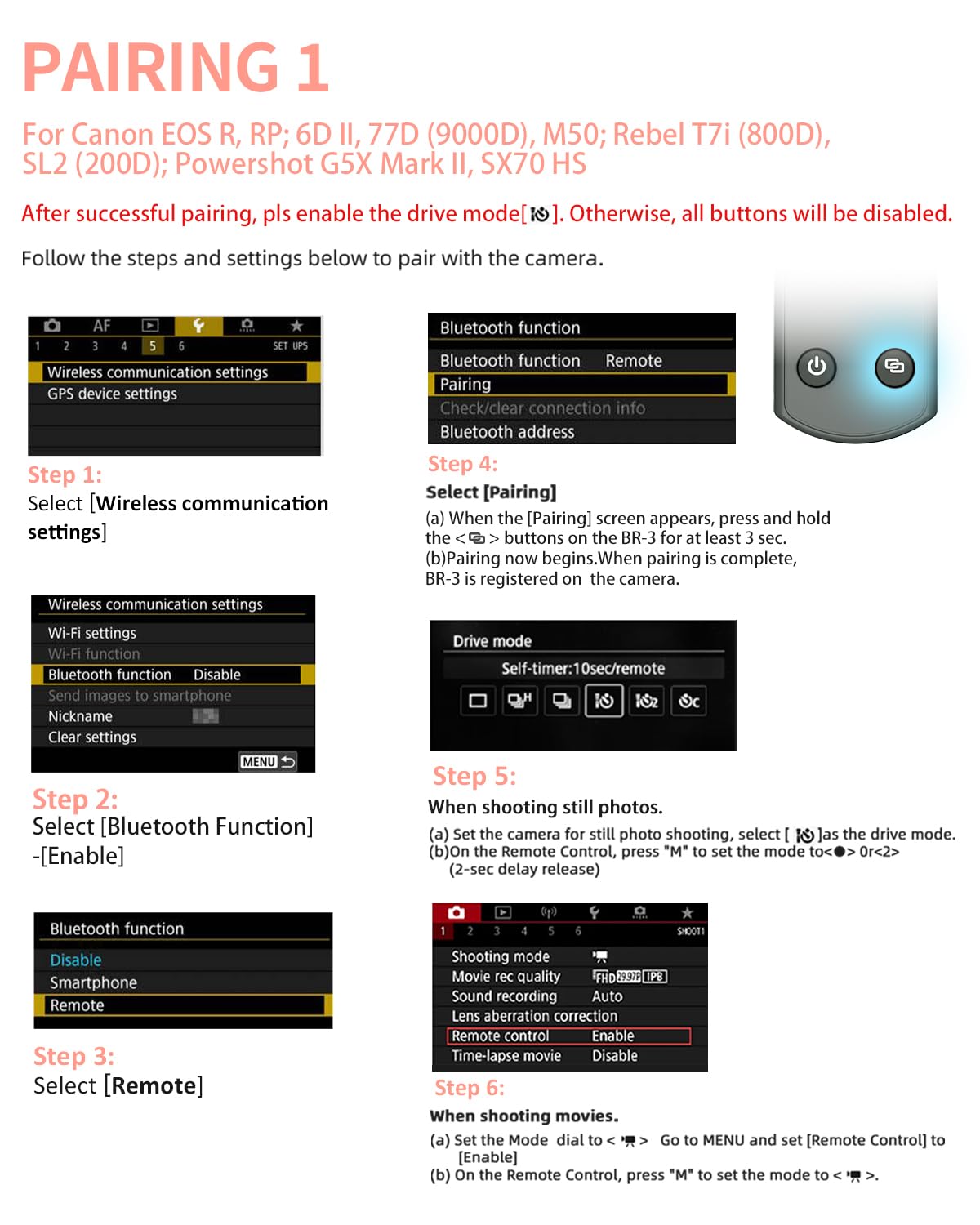 Hanpusen Wireless Rechargeable Camera Remote Control for Canon R10,R8,R6 II