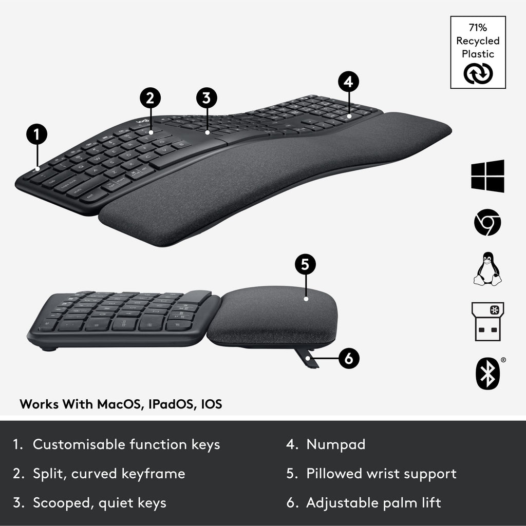 Logitech Ergo K860 Wireless Ergonomic Split Keyboard with Wrist Rest