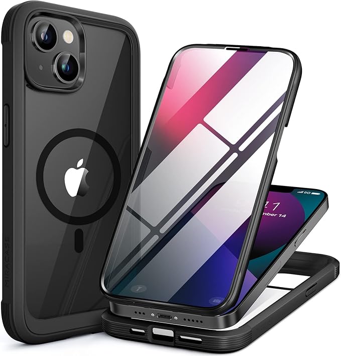 Miracase for iPhone 13 mini Case 5.4",Full-Body Protection,Clear Bumper Case with Built-in 9H Tempered Glass Screen Protector,Military-Grade Drop Protection Outdoor Phone Case for 13 mini,Dark Blue