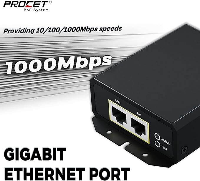PROCET Gigabit PoE++ Injector 90W, IEEE802.3 af/at/bt Compliant 10/100/1000Mbps Industrial PoE Adapter with Wide Temp -40°F to 149°F, 6KV Surge Protection, 50-5V DC Jack/ 2PIN Input, PT-PSE109GBRO-D