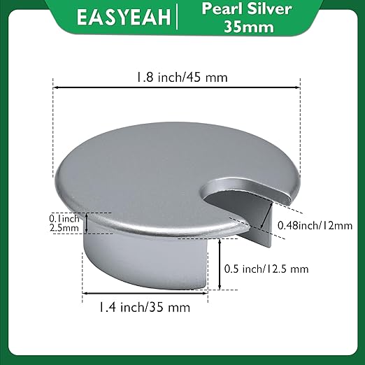 1 Pcs Desk Grommet 1-3/8" / 35 mm, Desk Cord Hole Cover, Cable Grommet Metal Zinc Alloy Materilal, Desk Hole Grommet for Home & Office Pc, Detachable Cable Cord Organizer-Matte Silver