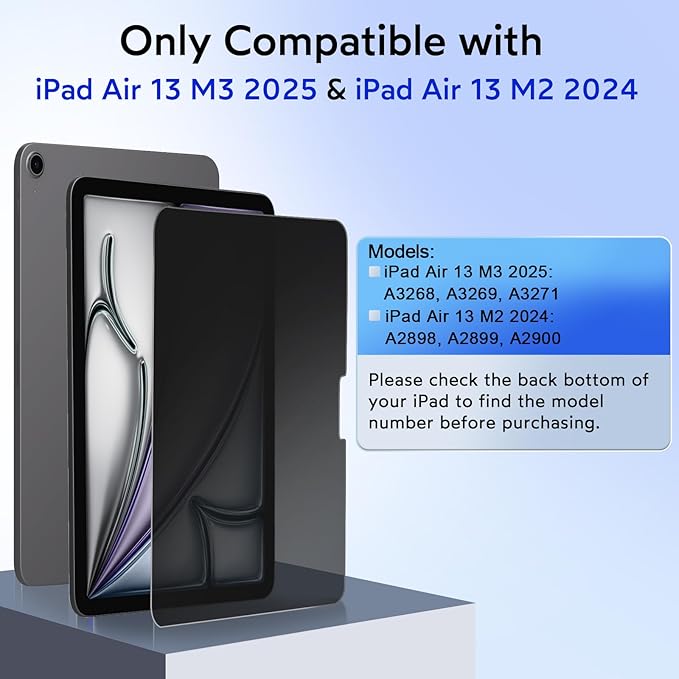 MOBDIK 1 Pack Privacy Screen Protector Compatible with iPad Air 13 inch M3 2025/ M2 2024, Anti Spy, 9H Tempered Glass, EZ Kit