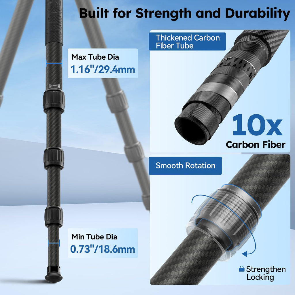 SIRUI 50.4"/128cm Carbon Fiber Travel Tripod Kit, Max Load 44lb/20kg