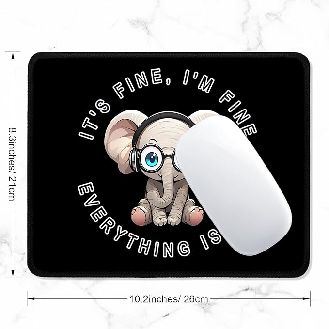 ITNRSIIET Mouse Pad with Stitched Edge Premium Textured Smooth Precise Operation Waterproof Washable Non-Slip Rubber Base Desktop Protection Mat, 10.2×8.3×0.12 inches, Pretty Fine Elephant