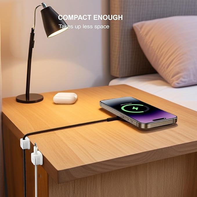 6 Pack Magnetic Cable Clip Organizer Cord Holder, Picozon Adhesive Cable Management, Wire Phone USB Charger Cable Holder, Keeper Organizer for Office Home Desktop Table - White