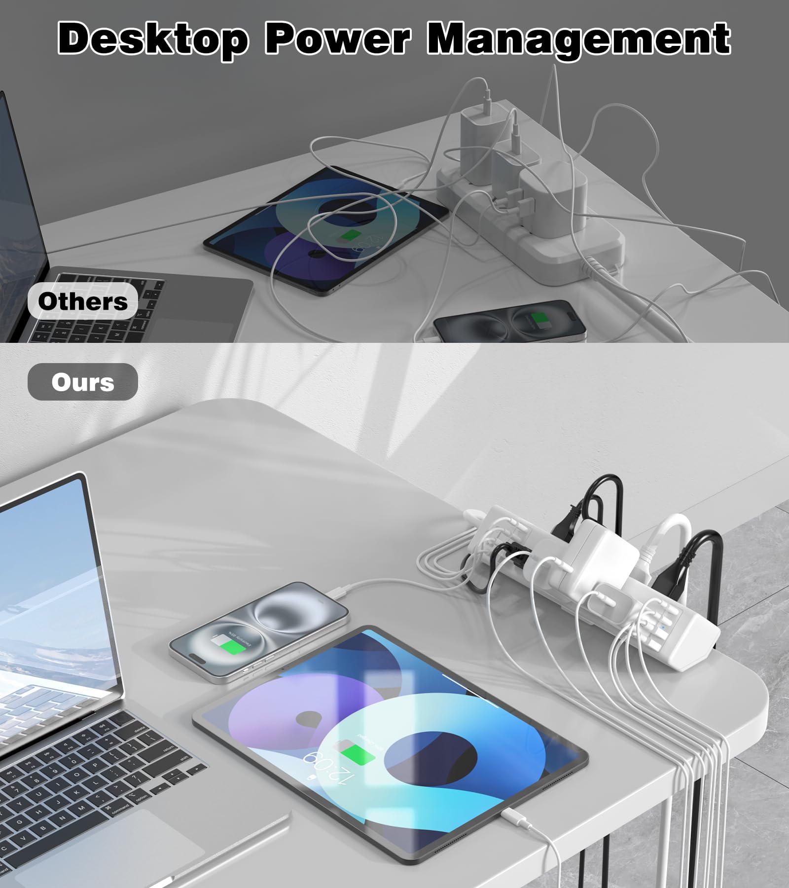 VILONG Desk Clamp Power Strip, Edge Mount, 8AC, 8USB (4 USB-C), 1200J