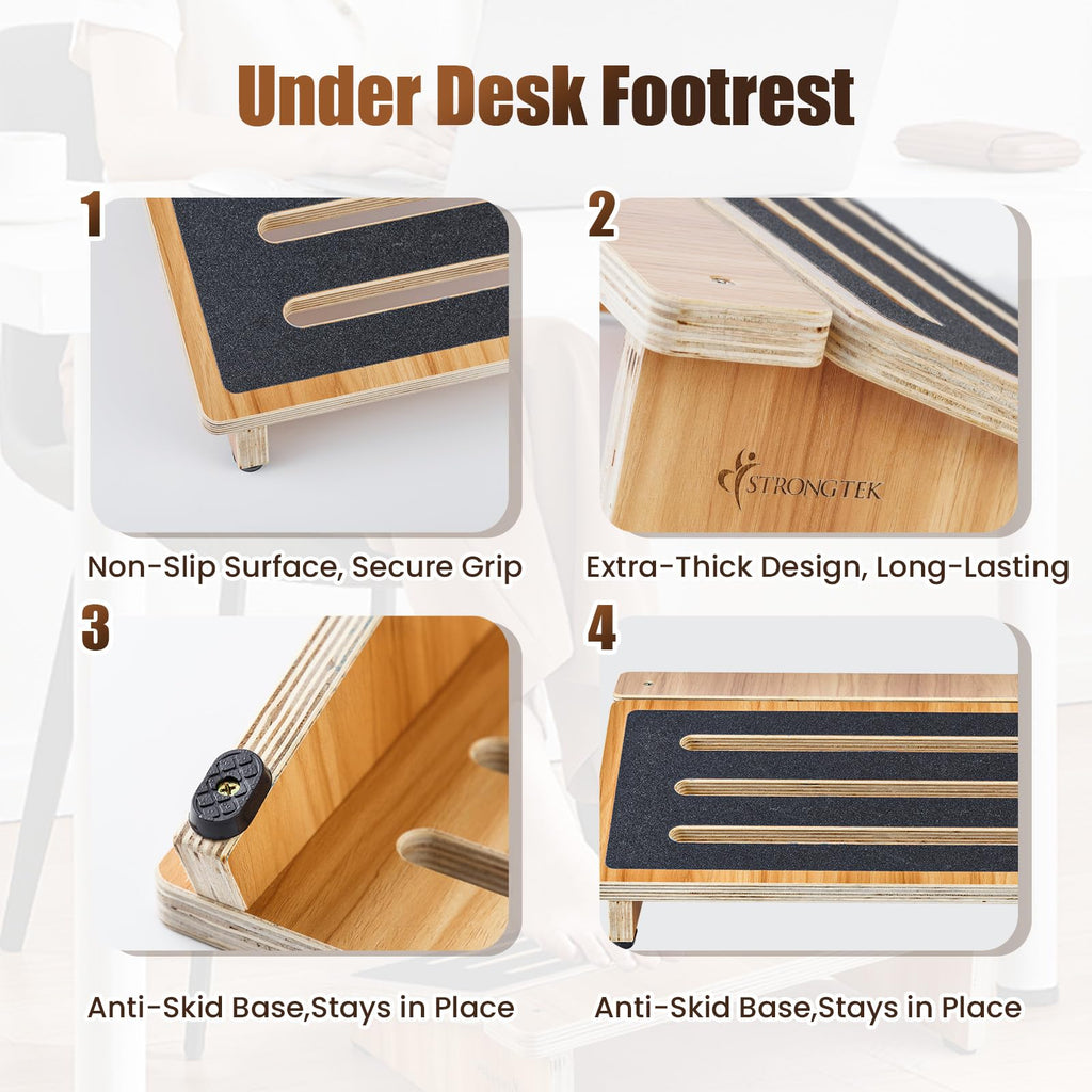 StrongTek Under-Desk Footrest, 4.5 in High, Non-Slip, 300 lb, Office Use