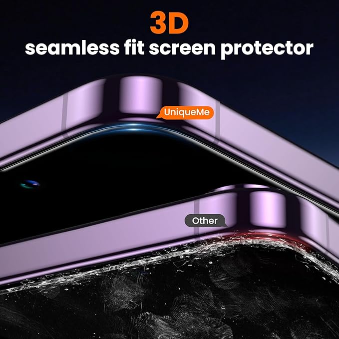 UniqueMe for iPhone 14 Pro Privacy Screen Protector - [Military Grade Shatterproof & 9H+ Hardness] Screen Protector 14 Pro Tempered Glass Full Coverage Protection, Easy to install, 2 Packs