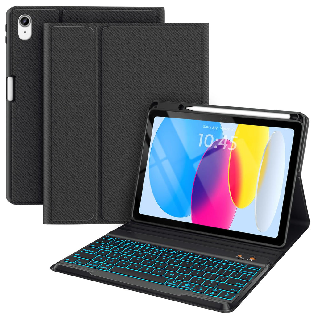 BLUTLOTUS Keyboard Case for iPad 11th Generation (A16) 10th Generation (2025/2022) - 360 Rotatable Magnetic Folio Cover, 7 Color Backlit Detachable Wireless Keyboard with Pencil Holder (Purple)