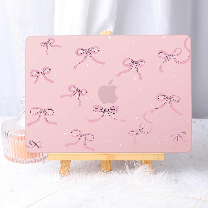 May Chen for MacBook Air 13.6 inch Case A3240 M4 A3113 M3 A2681 M2 with Retina Dispaly, 2025 2024 2023 2022 Release, Plastic Hard Shell Case with Screen Protector & Keyboard Cover, Chalk Pink Bow