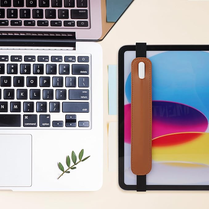 Vegan Leather Elastic Band Stylus Holder, Capacitive Pen Case for Tablets - Fits Most Capacitive Pens & Pencils(Brown)