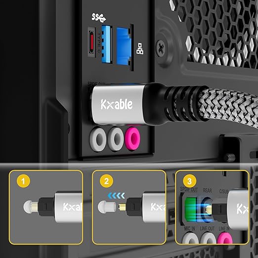 Optical Audio Cable 25 FT, Digital Audio Cable, Toslink Fiber Optic Cord, [Nylon Braided, Slim Aluminum Shell, Gold Plated Connector], for Home Theater, Sound Bar, PS4, Xbox, TV and More