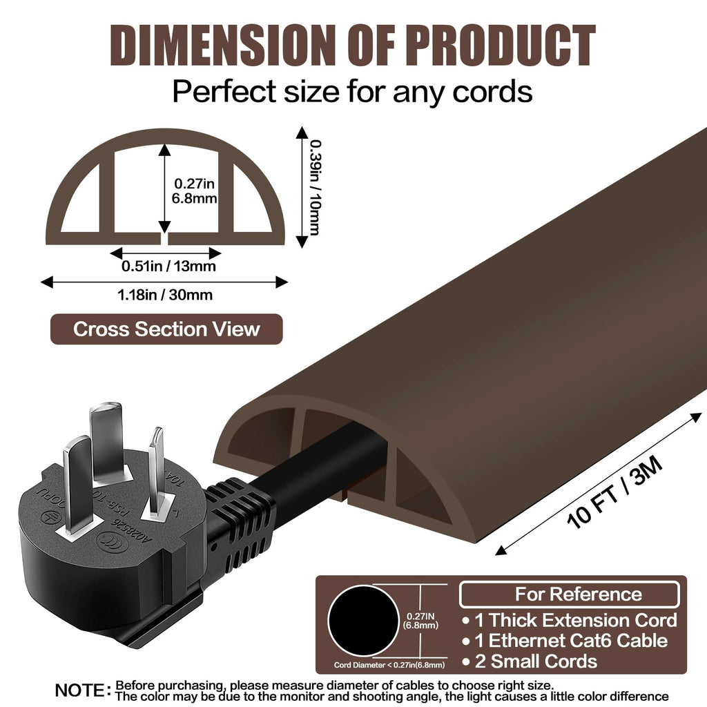 Floor Cord Cover Cable Cavity Self Adhesive Cord Hider Floor 10FT Floor Cable Management Power Cord Protector Floor Electric Cord Covers for Offices, Gym, Exhibitions (CoffeeBrown, 1.18" x 10')
