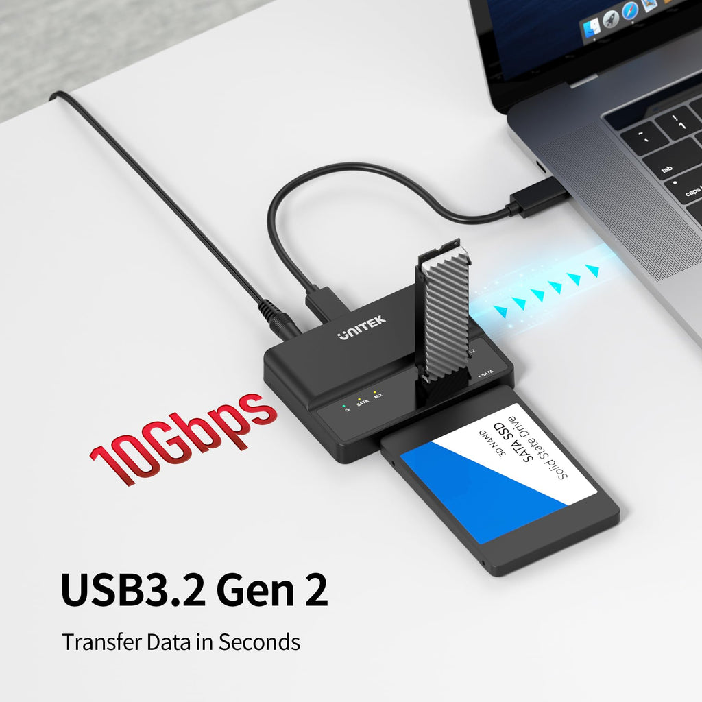 Unitek 2-in-1 M.2 NVMe/SATA USB 3.2 Adapter, 10Gbps, Tool-Free