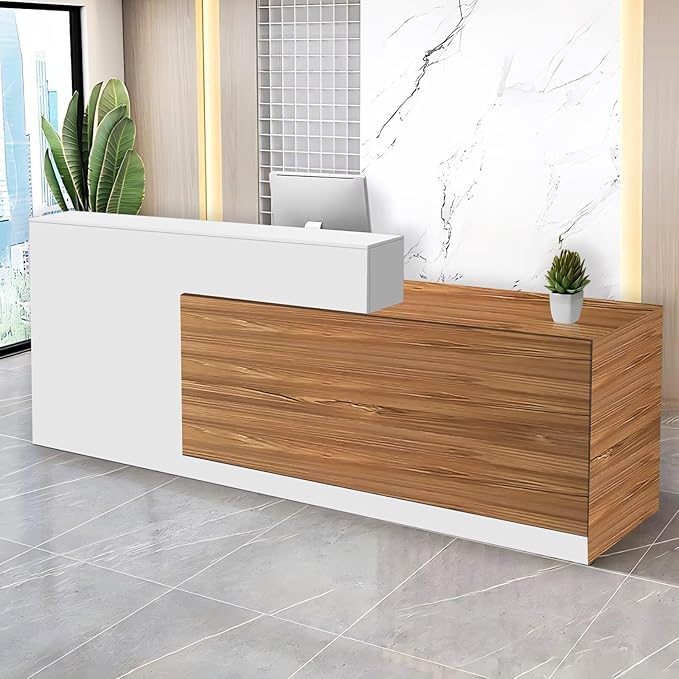 Reception Desk with Counter Modern Checkout Counter with Lockable Drawer Keyboard Tray Receptionist Desk for Office Salon Reception Table C Right 63inch/160cm