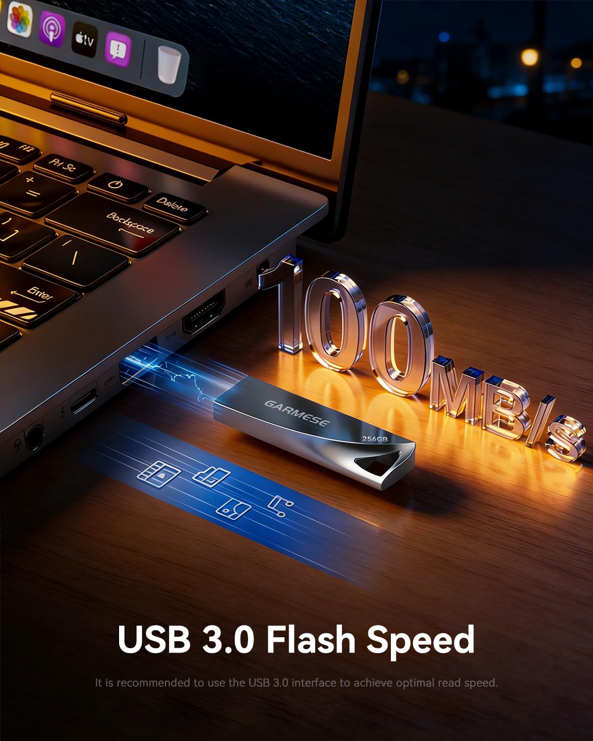 GARMESE Metal USB Flash Drive with Keychain Portable Memory Stick 256GB 1 Pack