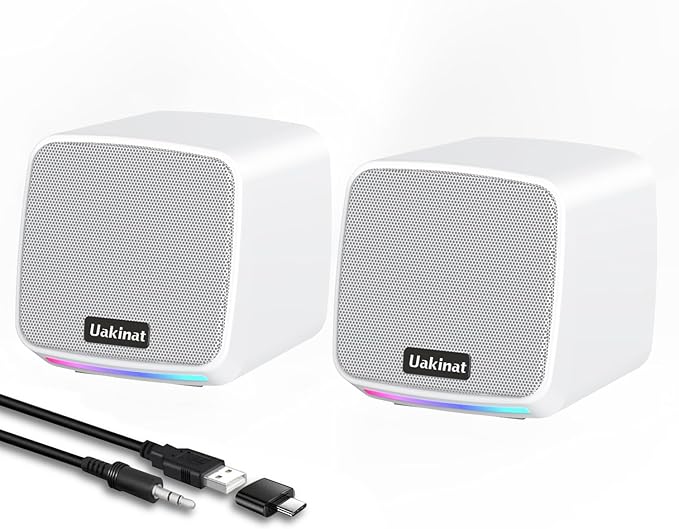 Computer Speakers,Computer Speakers for Desktop PC,Desktop Speakers,USB Powered 3.5mm Aux Speaker for PC,Laptop,Tablet,Phone(White)