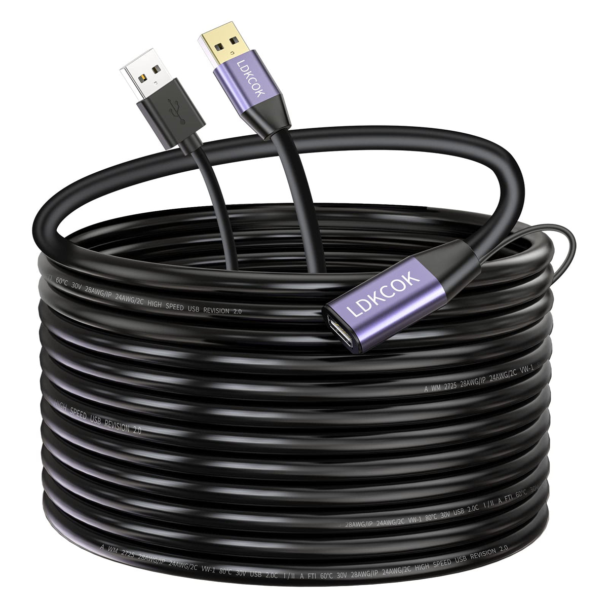 LDKCOK USB 2.0 Type A Male to A Female Active Repeater Extension Cable 50ft, High Speed 480 Mbps