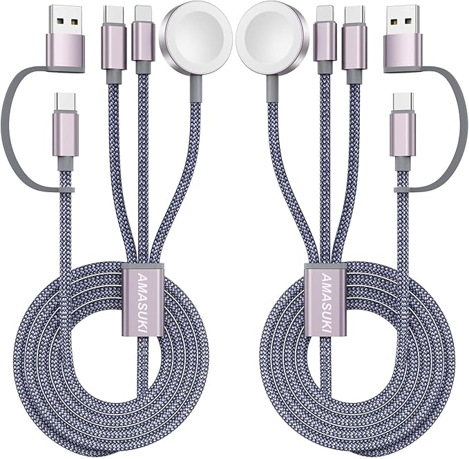 2Pack Upgraded 3 in 2 USB C Cable for Apple Watch Charger iPhone Charger USB C Multi Fast Charging Cable Compatible with iWatch Ultra/SE/10/9/8/7/6/5/4/3/2/1 & iPhone 16/15/14/13/12/11/Galaxy S23-4FT