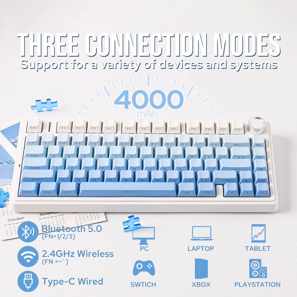 EPOMAKER x Aula F75 Gasket Mechanical Keyboard, 75% Wireless Hot Swappable Gaming Keyboard with Five-Layer Padding&Knob, BT/2.4GHz/USB-C, RGB (Blue Gradient, LEOBOG Reaper Switch)
