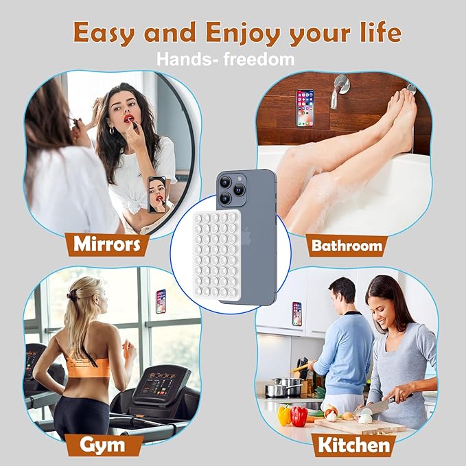 2PACK Silicone Double Sided Suction Phone Case Mount, Detachable Hands Free & Strong Grip Holder for Selfies & Videos, Compatible iPhone Android (White, 2Pack 40 Suction Cups)