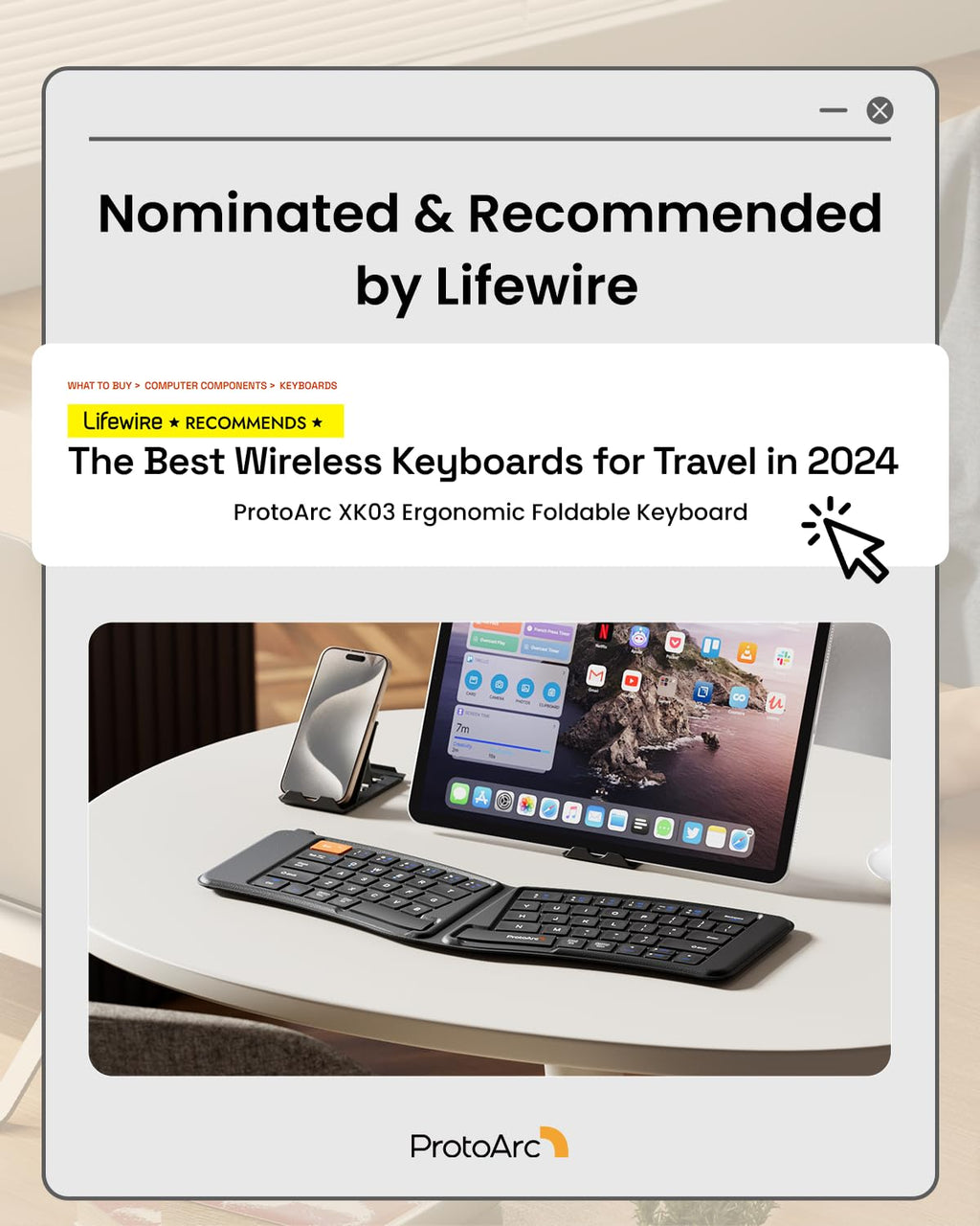 ProtoArc XK03 Ergonomic Foldable Keyboard for iPad, iPhone, Tablet, Laptop