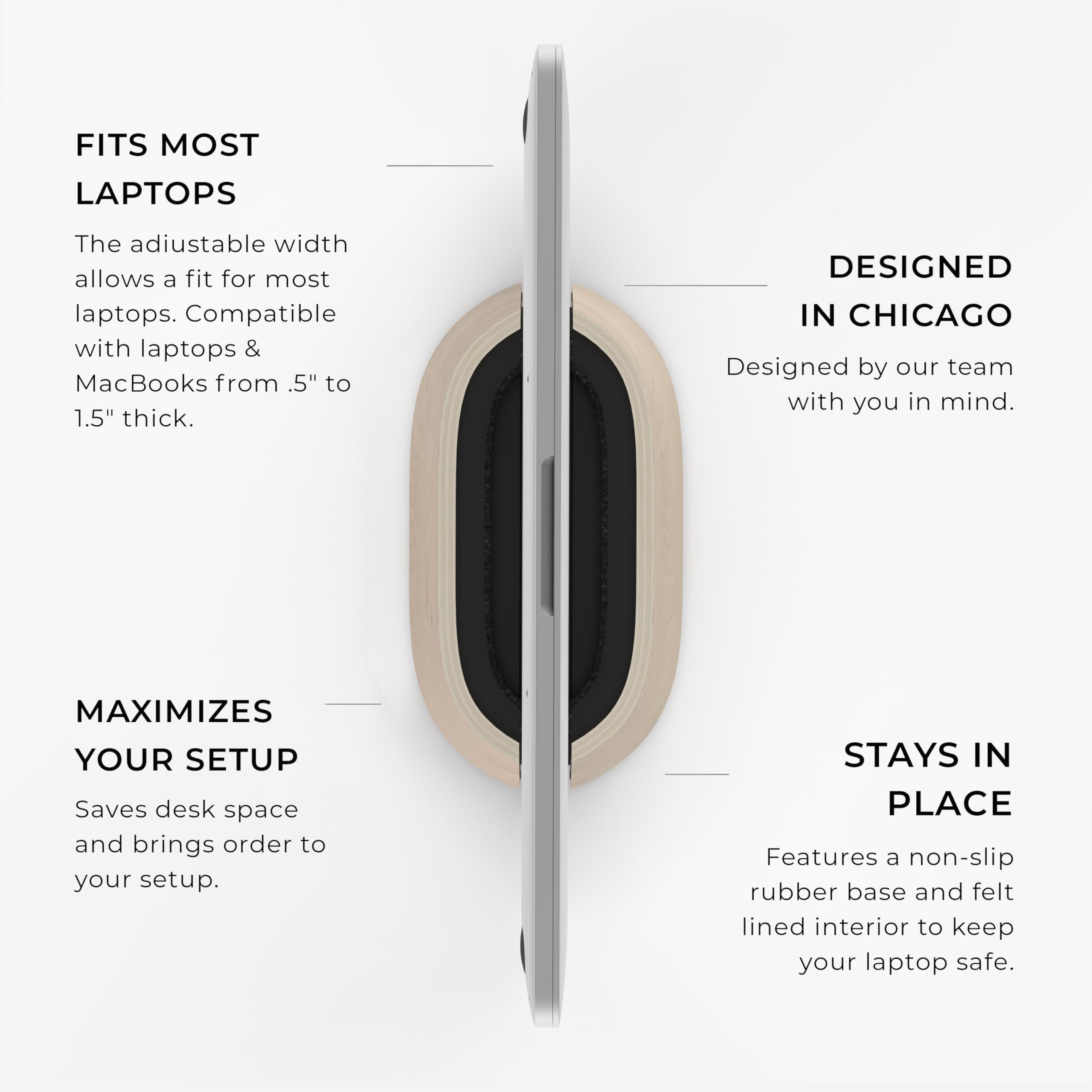 HumanCentric Vertical Laptop Stand in Maple Wood, Upright Adjustable Holder and Dock, Laptop Vertical Stand Fits MacBook Pro and Other Laptops.5" to 1.5", Clamshell Compatible