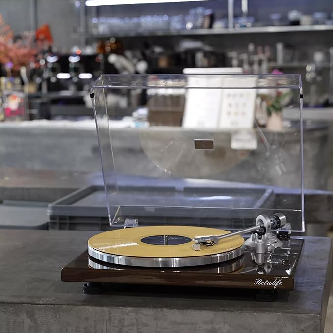 Turntable Record Player Wireless Output Vinyl Players Aluminium Platter and Tonearm Belt-Drive LP Turntables 33 45 RPM Phono Audio AT-3600L MM Cartridge RCA Line USB Digital to PC Recording Dark Brown