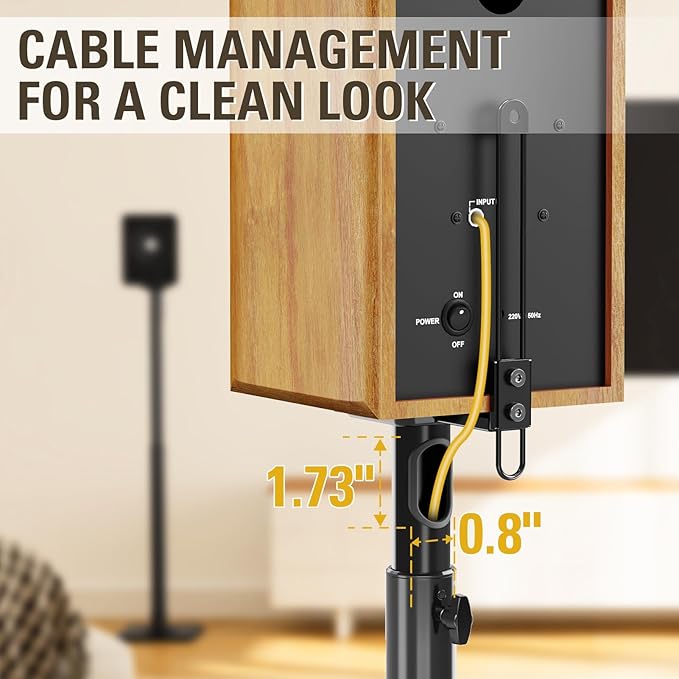 Mounting Dream Black Alloy Steel Speaker Stands, Height Adjustable Bookshelf Speaker Stand Pair, Universal Fit, 11 lbs Capacity, Set of 2 for Bose Polk JBL Sony Yamaha - 42" Max Height