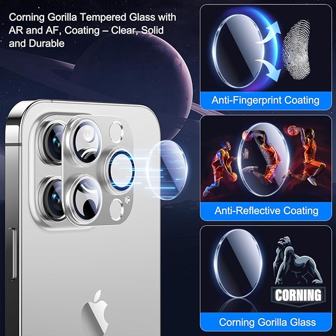 Esanik 2023 Upgrade 2 Pack for iPhone 14 Pro/iPhone 14 Pro Max Camera Lens Protector, Aluminum Alloy Metal matte Case Tempered Glass Camera Screen Cover, Scratch Resistant Case Friendly (Silver)