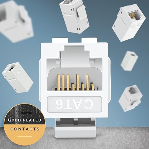 Everest Cat6 RJ45 Keystone Coupler (6-Pack) in White - RJ45 Coupler - Cat 6 Couplers - Female to Female Cat6 Keystone Jacks - Ethernet Couplers - Ethernet Cable Extender