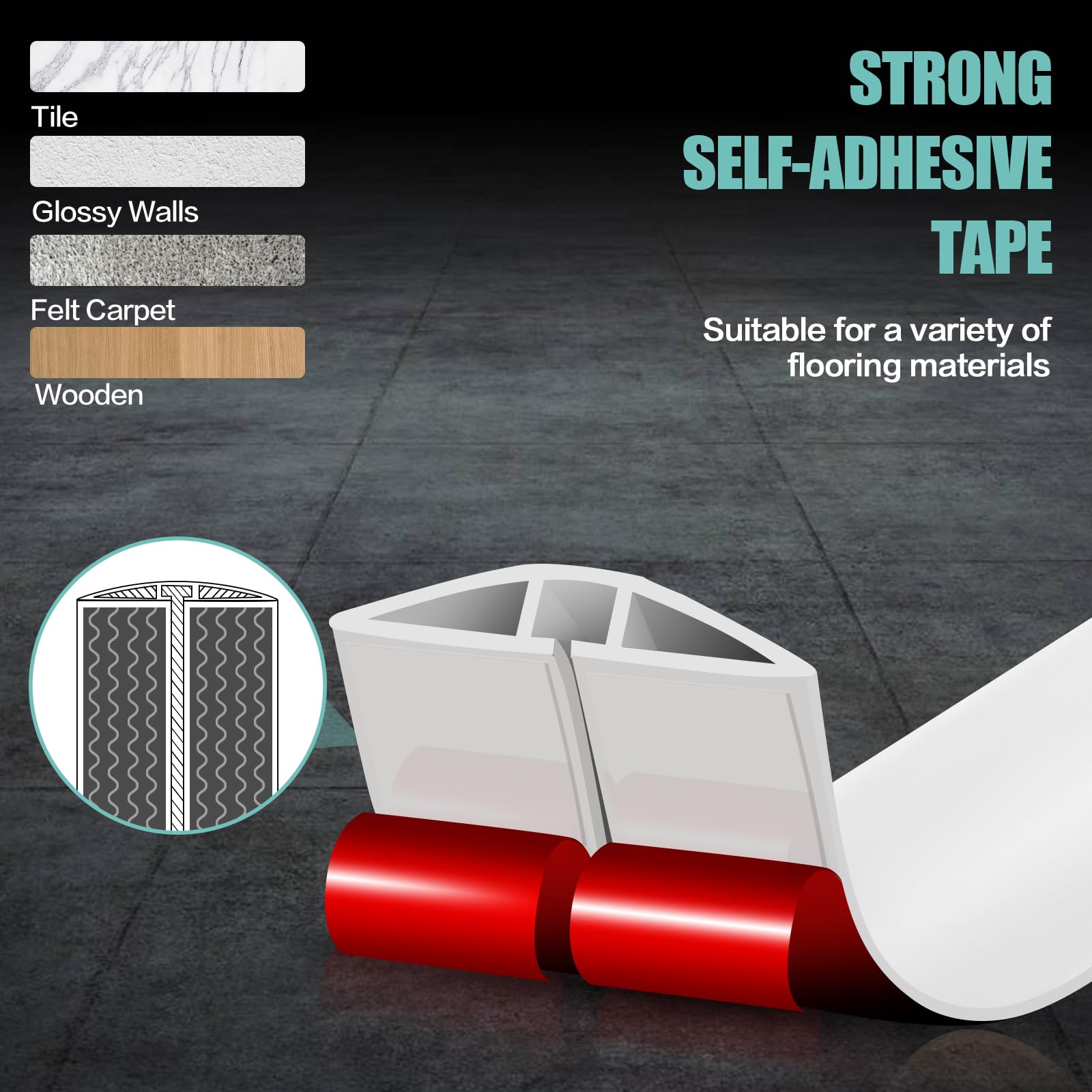 Floor Cord Cover Cavity 0.8"x0.37" Self Adhesive Cord Hider, 3.3FT Low Profile Cable Management, Extension Strip Protector for Wires, Prevent Cable Trips for Offices, Gyms, Exhibitions (White)
